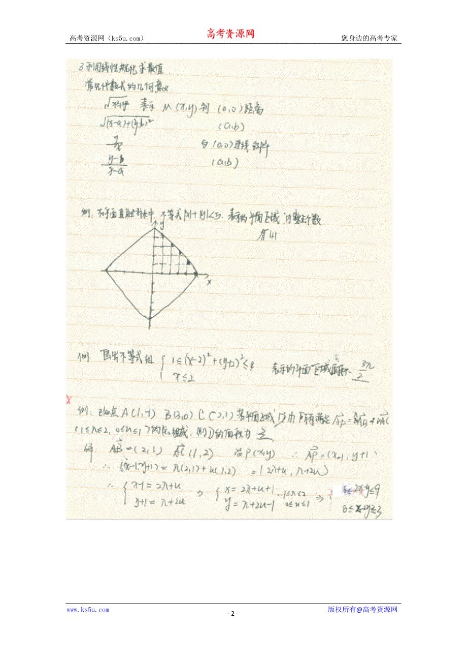 《2014高考 状元笔记》河北省衡水中学高中数学（理）复习测试题小结：23二元一次不等式组与简单的线性规划问题 扫描版含解析.doc_第2页