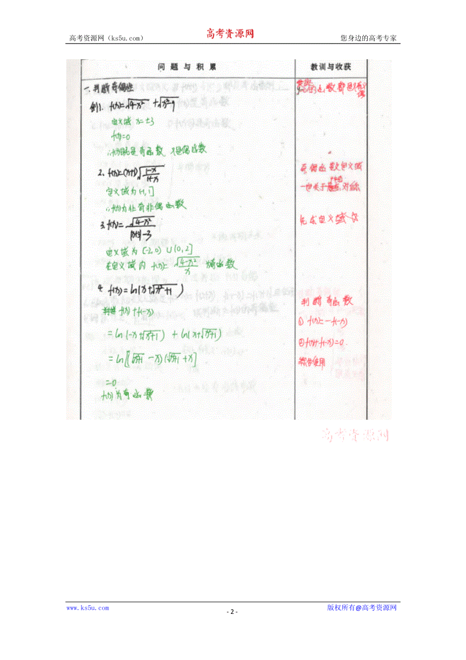 《2014高考 状元笔记》河北省衡水中学高中数学（理）复习测试题小结：6函数的奇偶性与单调性 扫描版含解析.doc_第2页