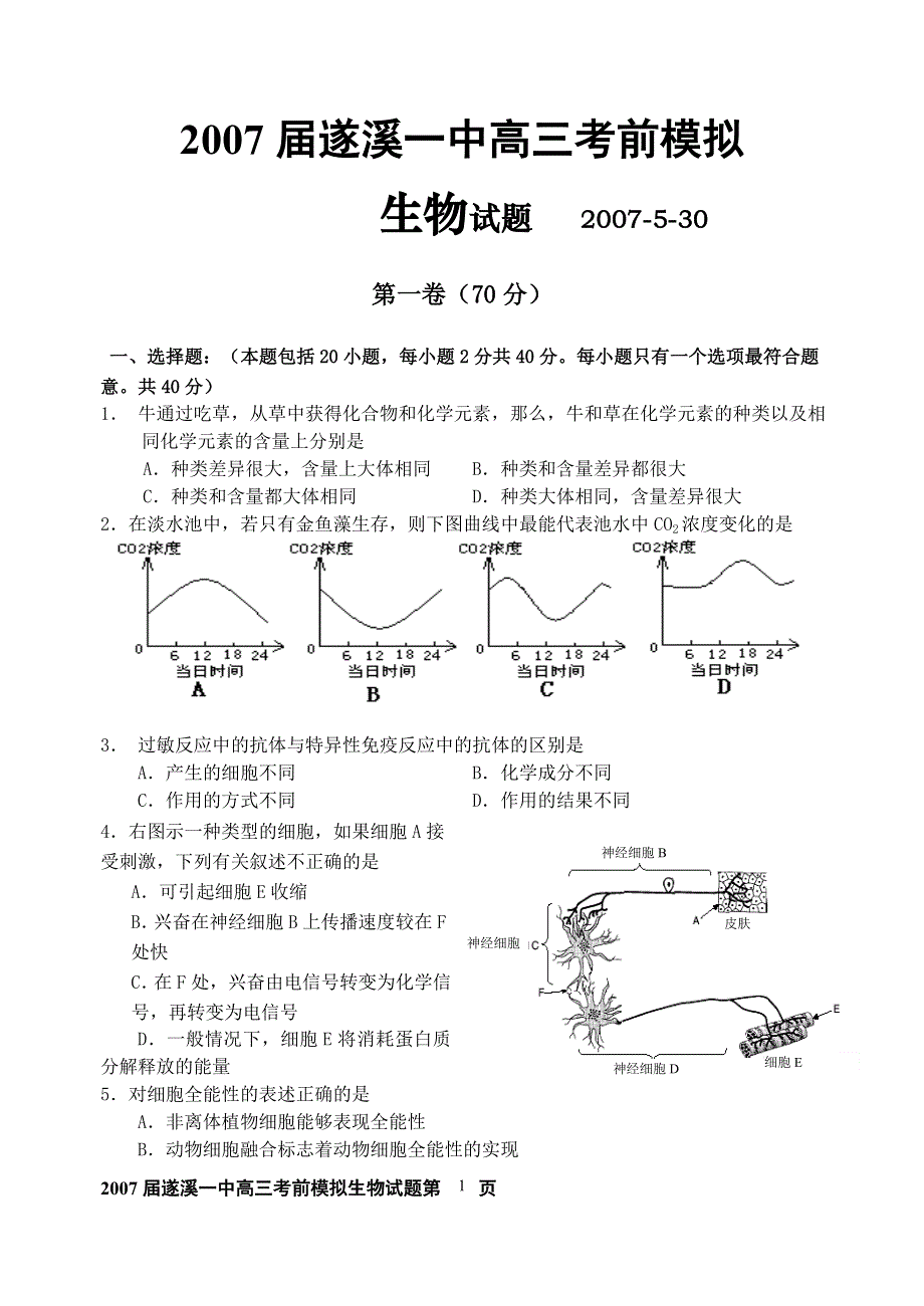 2007届遂溪一中高三考前模拟.doc_第1页