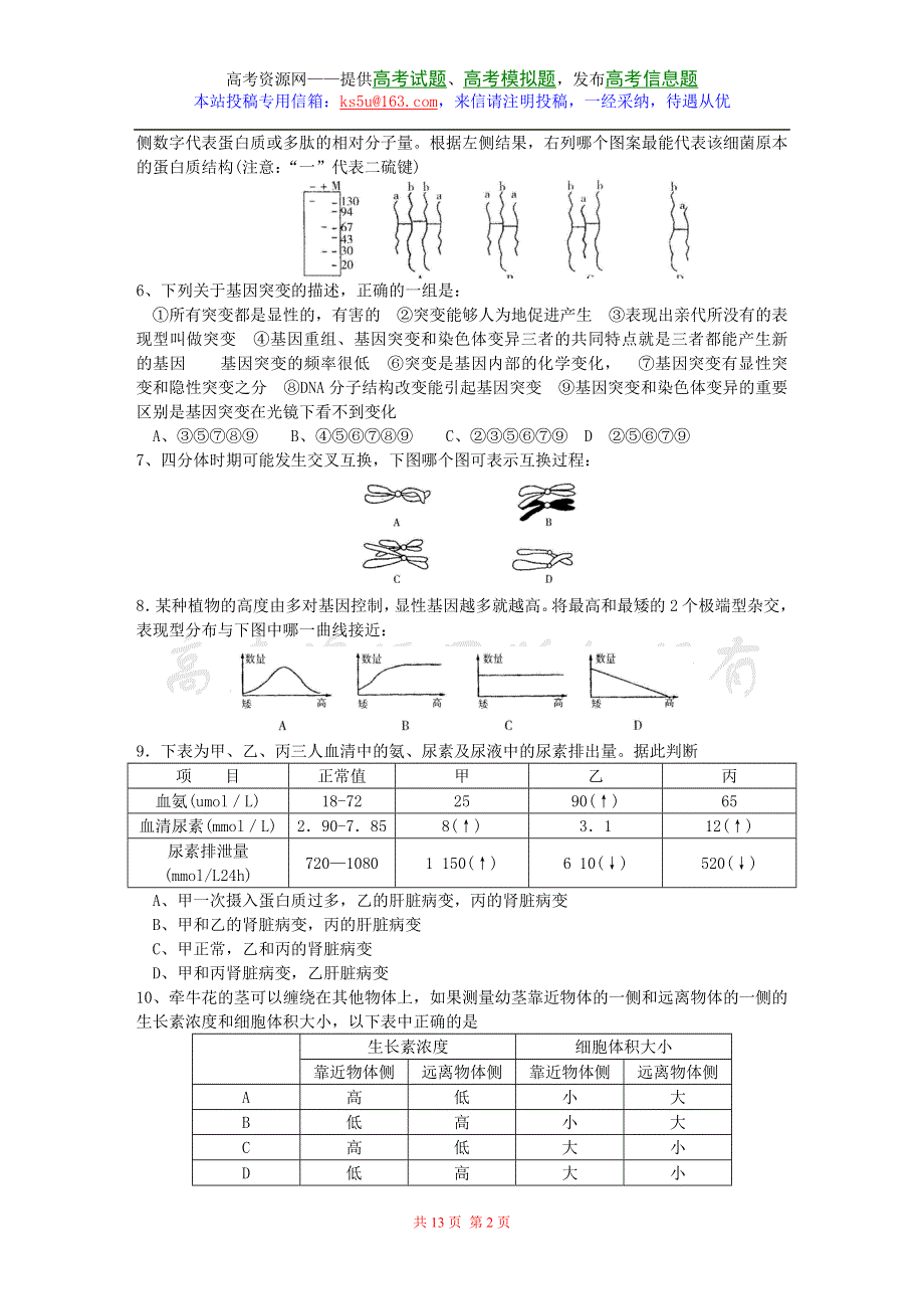 2007年广东省茂名市第二次高考模拟考试生物卷.doc_第2页