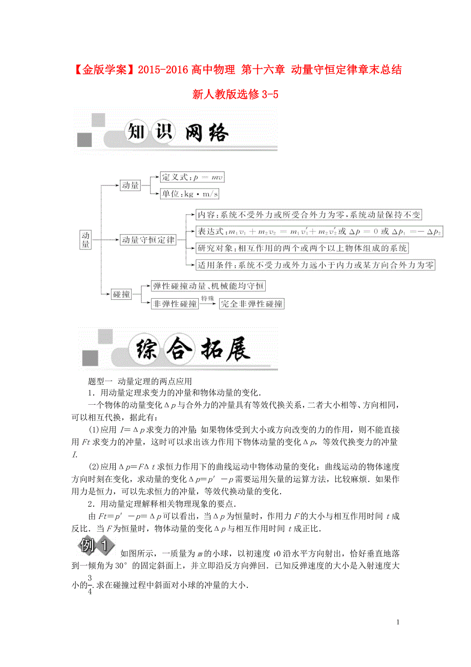 2015_2016高中物理第十六章动量守恒定律章末总结新人教版选修3_5.doc_第1页