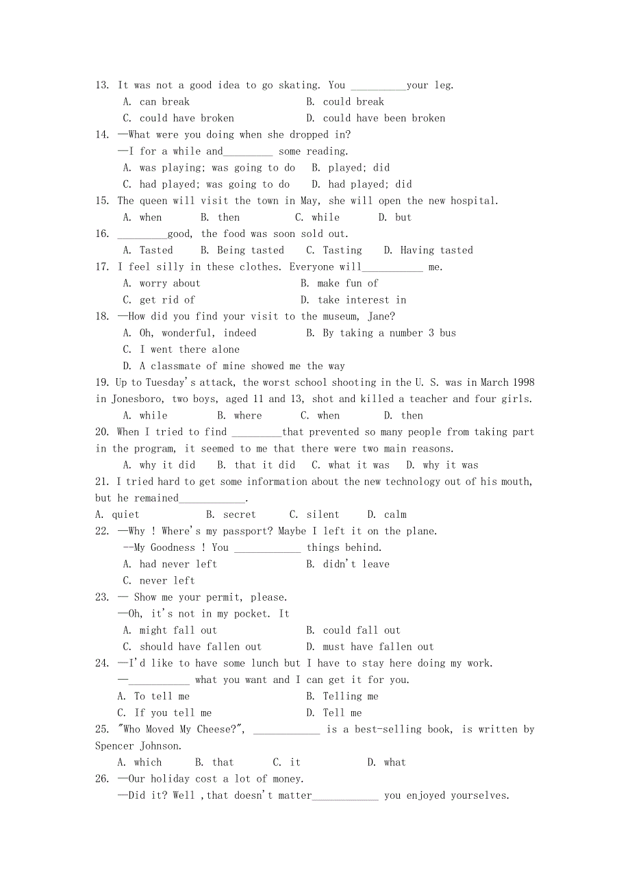 2007年高三英语高考语法训练模拟试题含答案（共10份）.doc_第2页