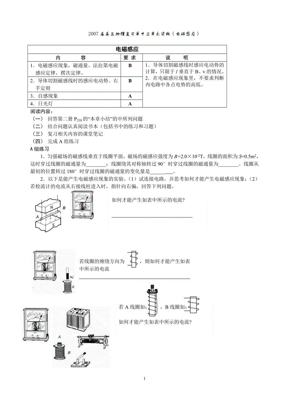 2007届高三物理复习第十二单元资料（电磁感应）.doc_第1页