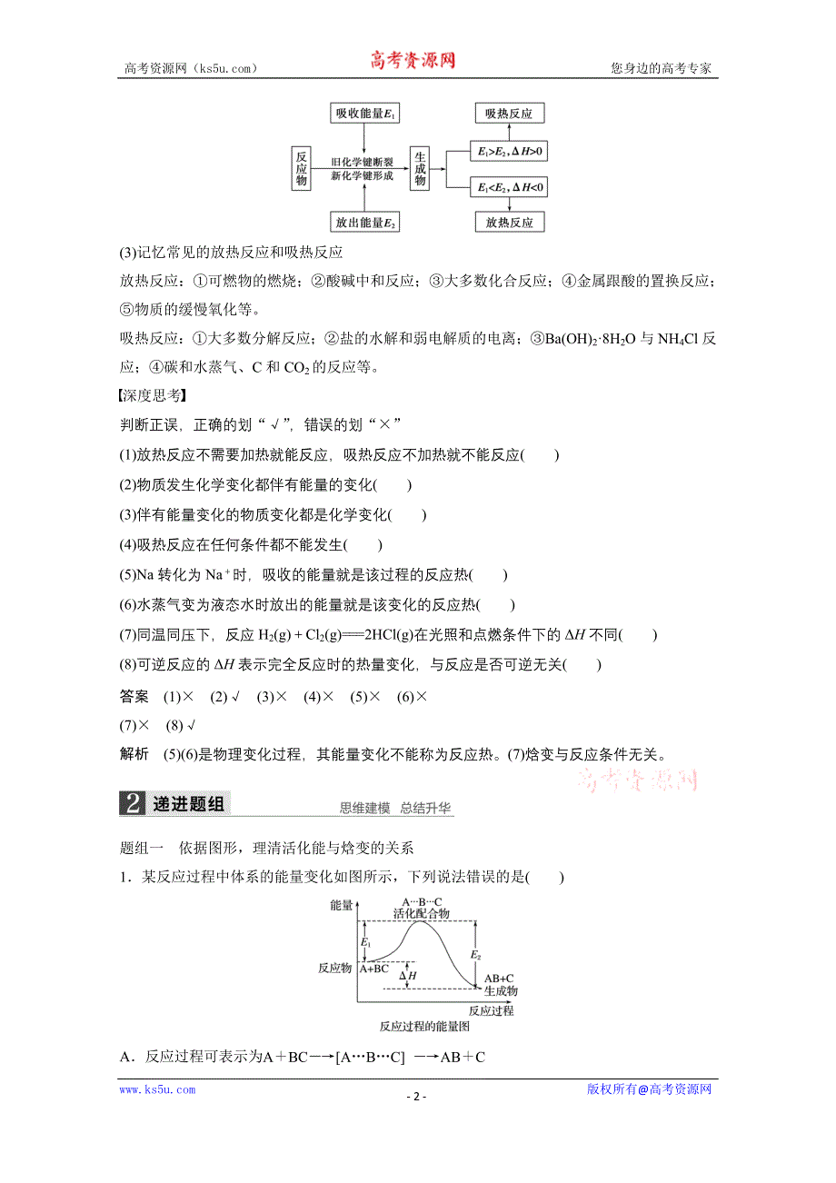 《创新设计》2016年高考化学（苏教版全国通用）大一轮复习讲义：专题6 化学反应与能量变化 第1讲.docx_第2页