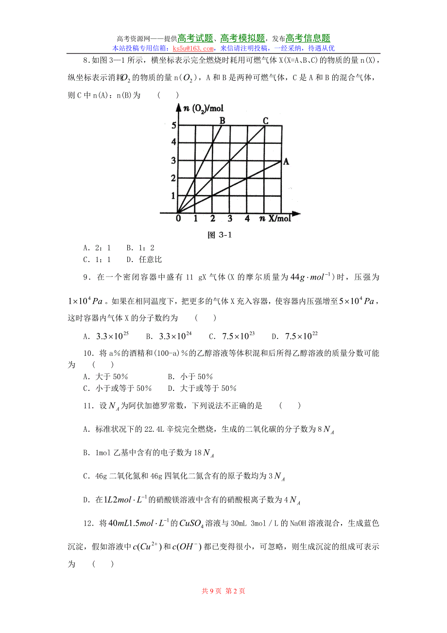 2007年高考化学第一轮专题复习试卷--物质的量.doc_第2页