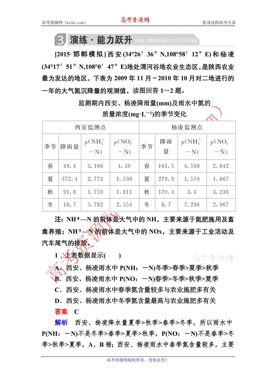 《2017参考》金版教程2016高考地理二轮复习训练：1-3-2 地理图表判读技能 H WORD版含解析.doc_第1页