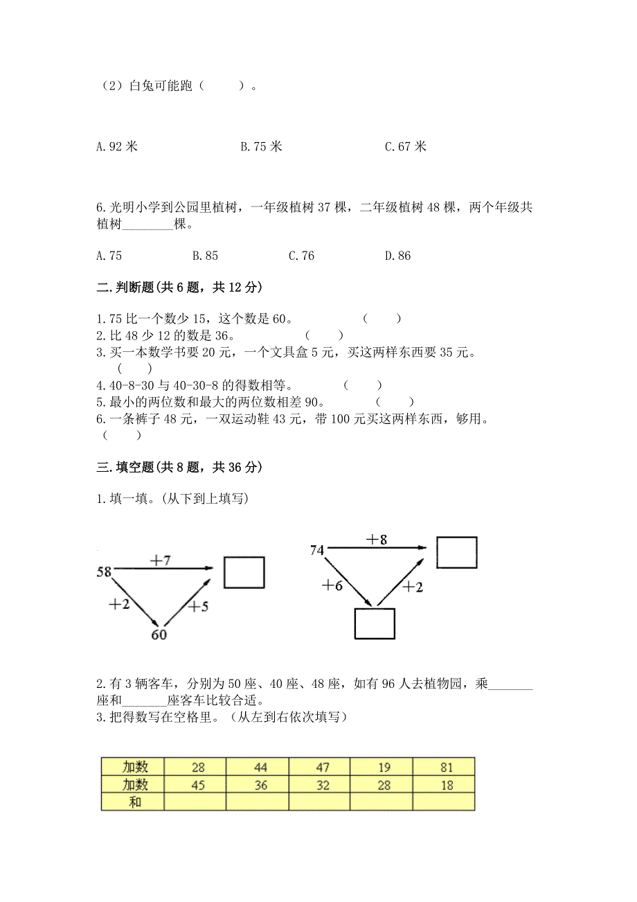 小学二年级数学100以内的加法和减法练习题精品（巩固）.docx_第2页