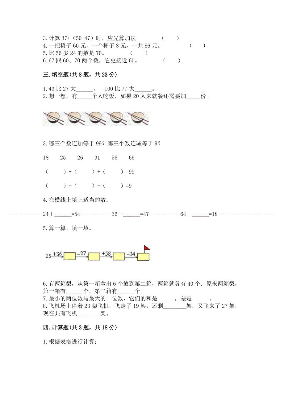 小学二年级数学100以内的加法和减法练习题附参考答案（达标题）.docx_第2页