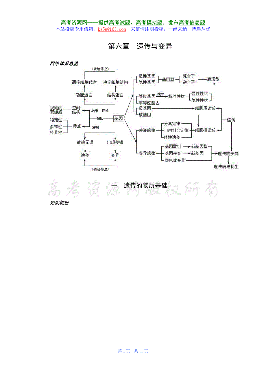 2007年高考第一轮复习生物必修部分：6.1遗传的物质基础.doc_第1页