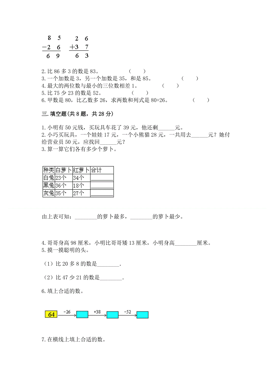 小学二年级数学100以内的加法和减法练习题附参考答案【培优】.docx_第2页