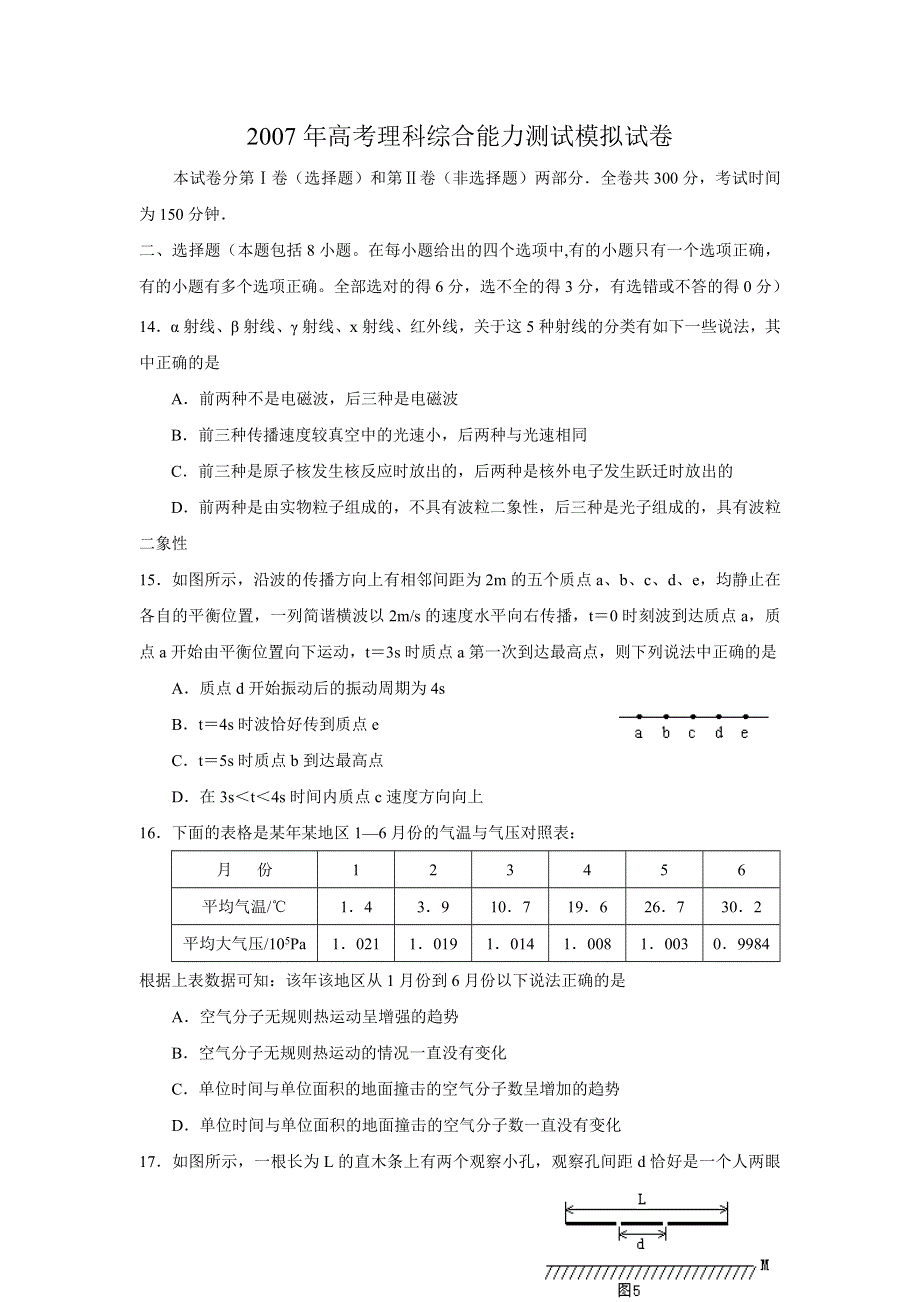 2007年高考理科综合能力测试模拟试卷（物理部分）.doc_第1页