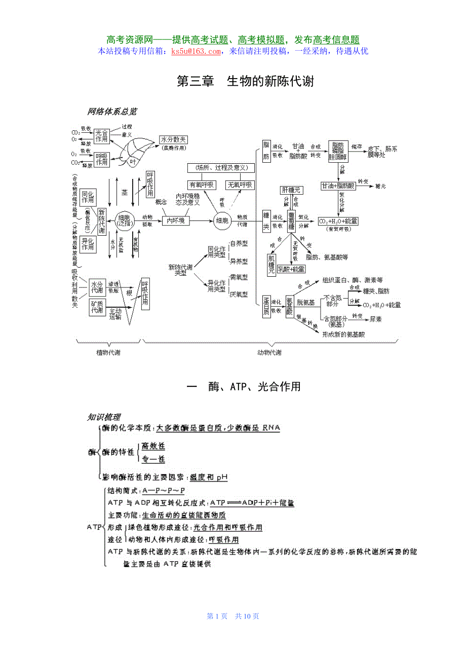 2007年高考第一轮复习生物必修部分：3.1酶、ATP、光合作用.doc_第1页