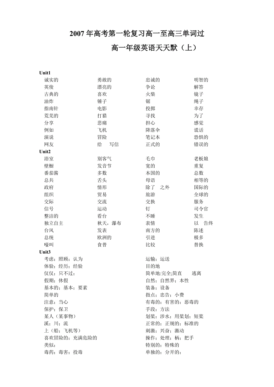 2007年高考第一轮复习高一至高三单词过.doc_第1页