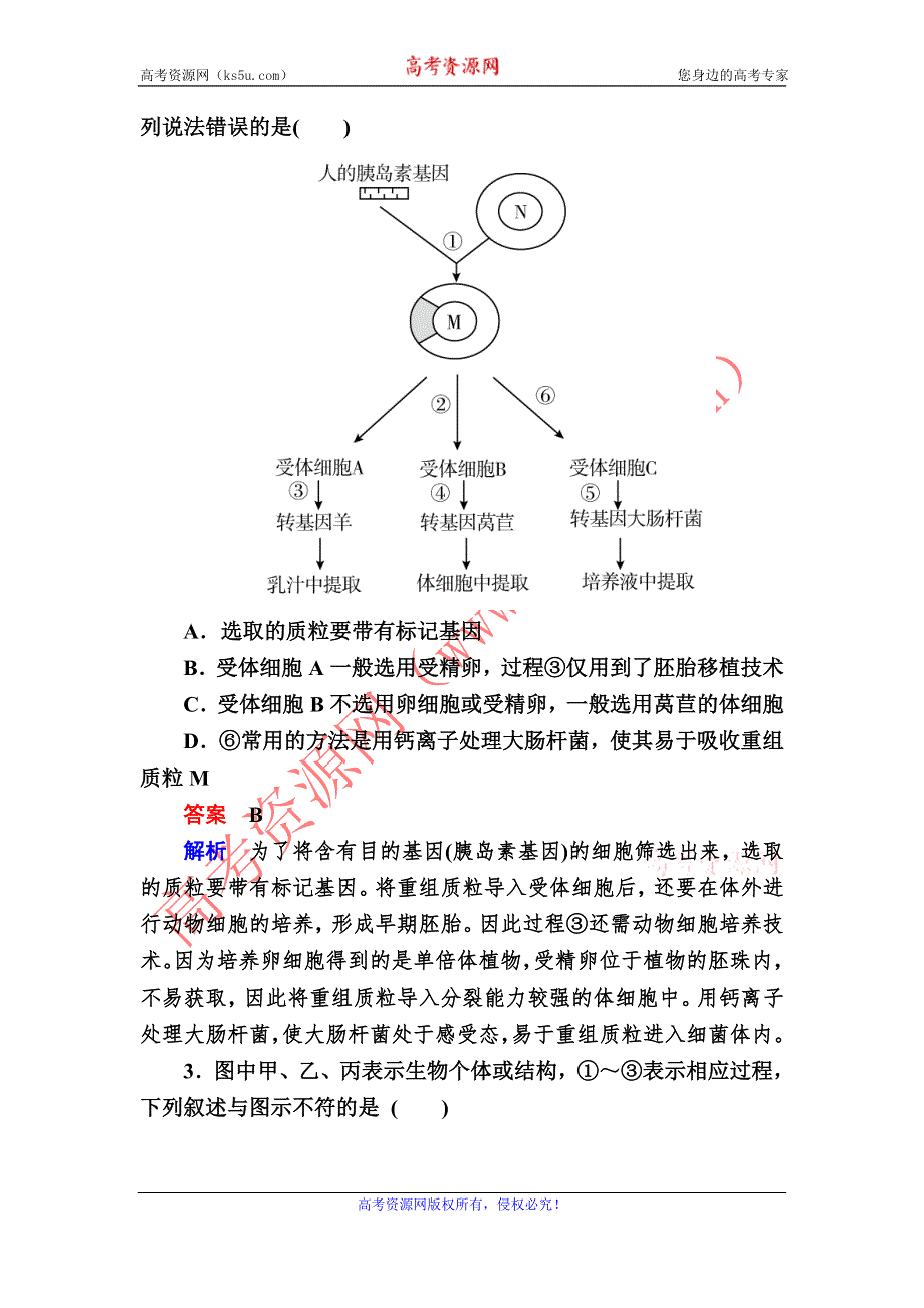 《2017参考》金版教程2016高考生物二轮复习训练：1-9-1 基因工程和细胞工程 WORD版含解析.doc_第2页