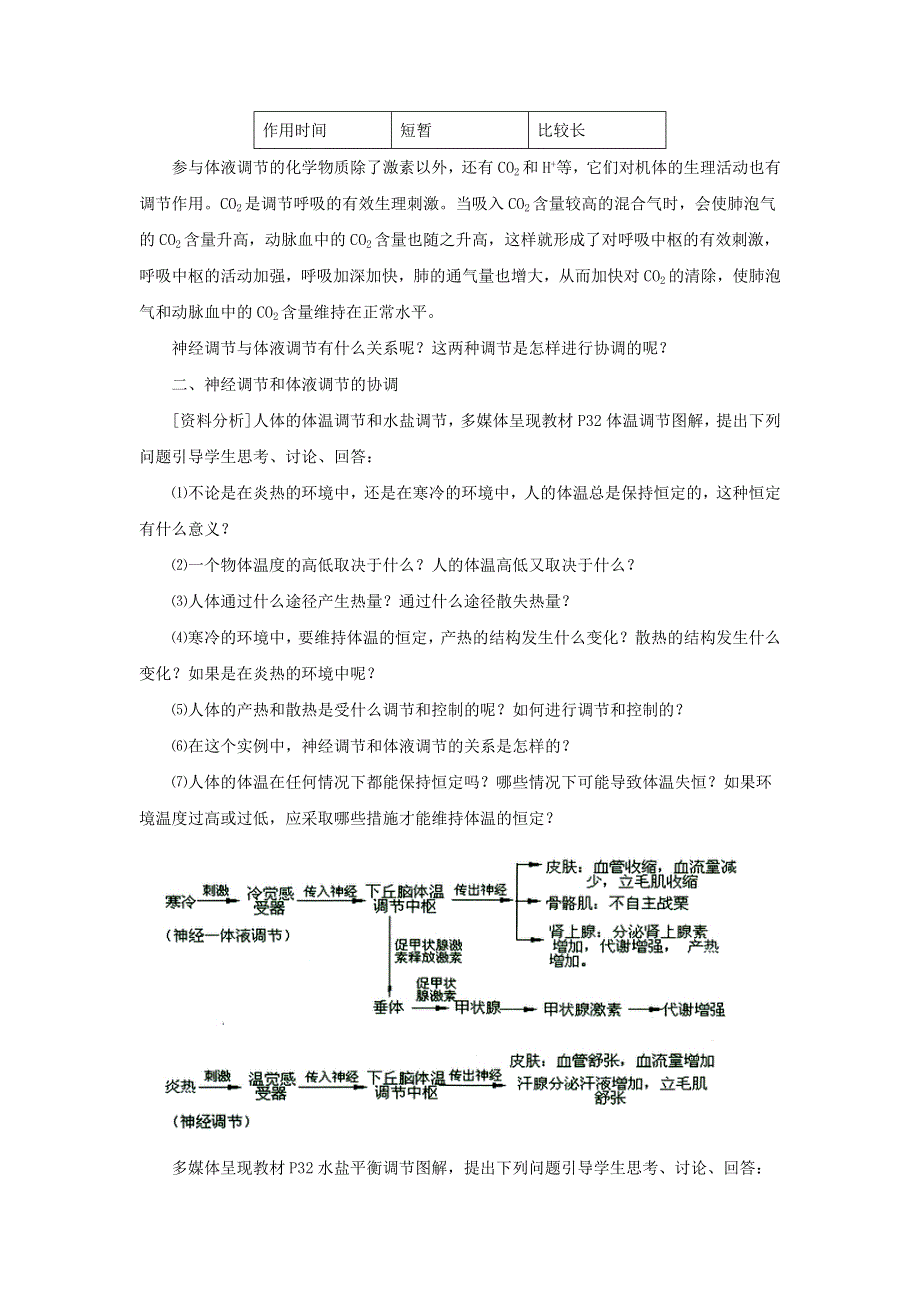 云南省峨山彝族自治县第一中学人教版高中生物必修三：2-3《神经调节与体液调节的关系》教案2 .doc_第2页