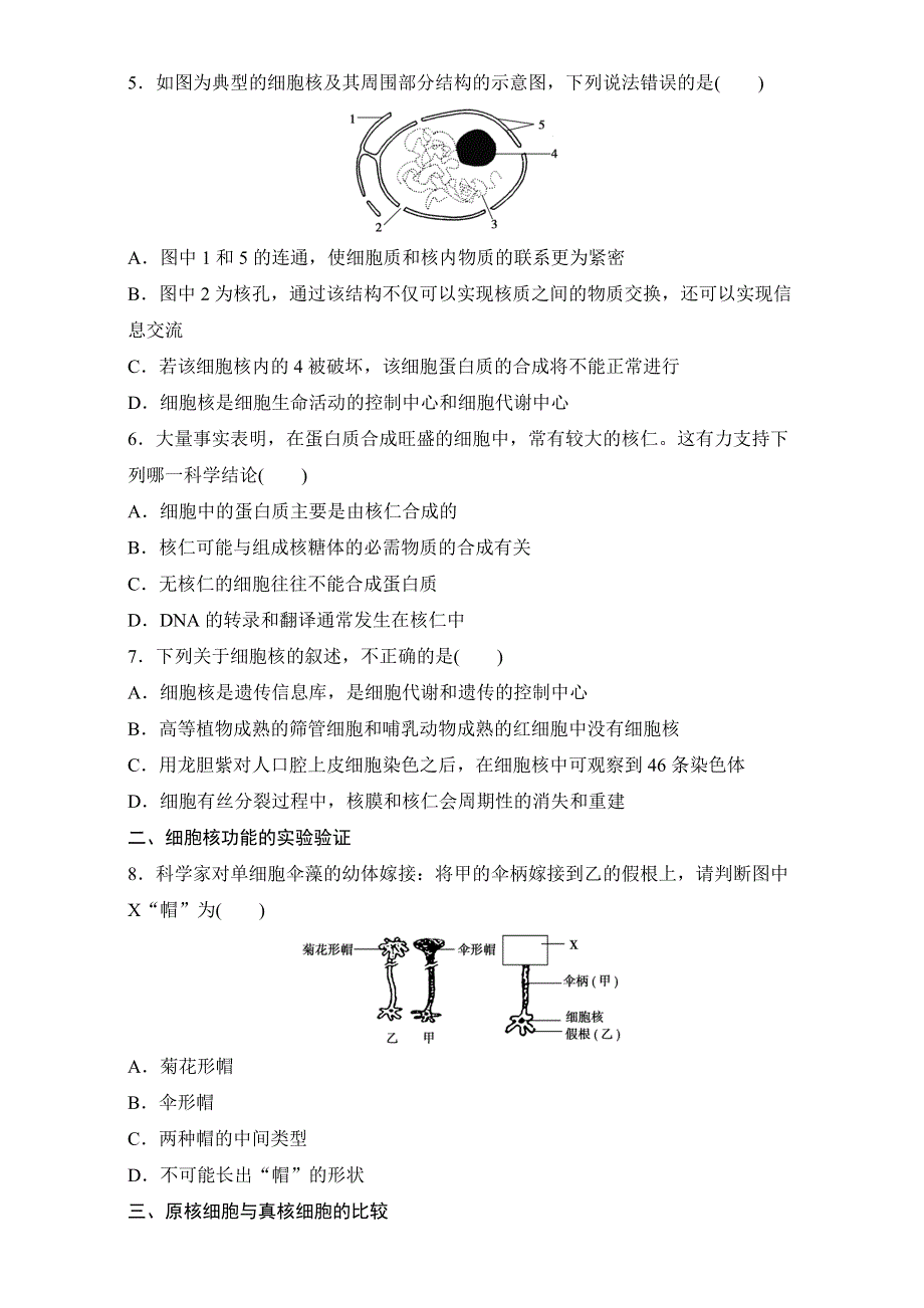 《2016-2017学年度寒假作业》假期培优解决方案 寒假专题突破练 高一生物（通用版）专题八　细胞核的结构和功能 WORD版含解析.doc_第2页