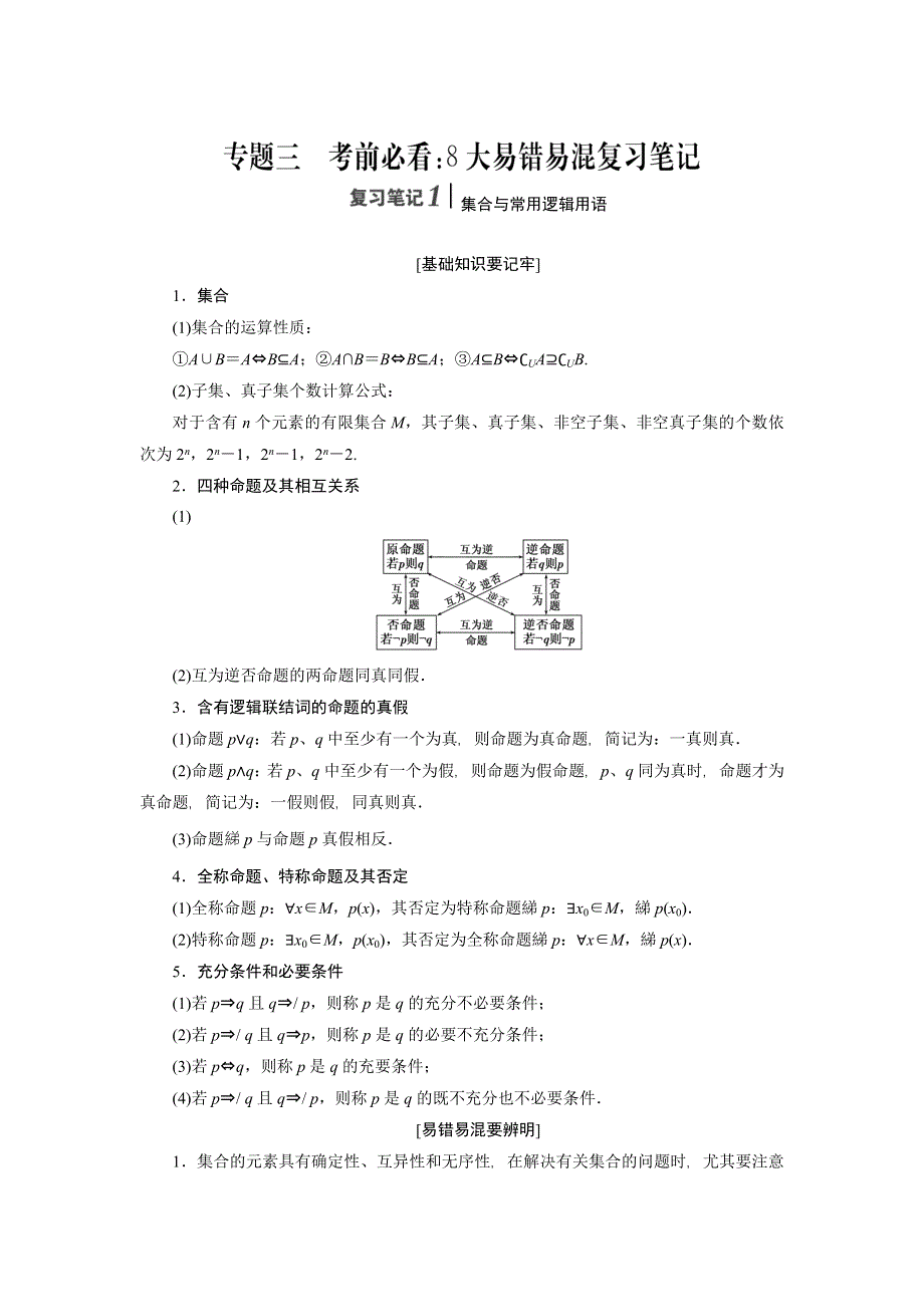 《创新方案》2016高考数学（理）二轮复习检测：考前30天 专题三 考前必看：8大易错易混复习笔记 WORD版含答案.DOC_第1页