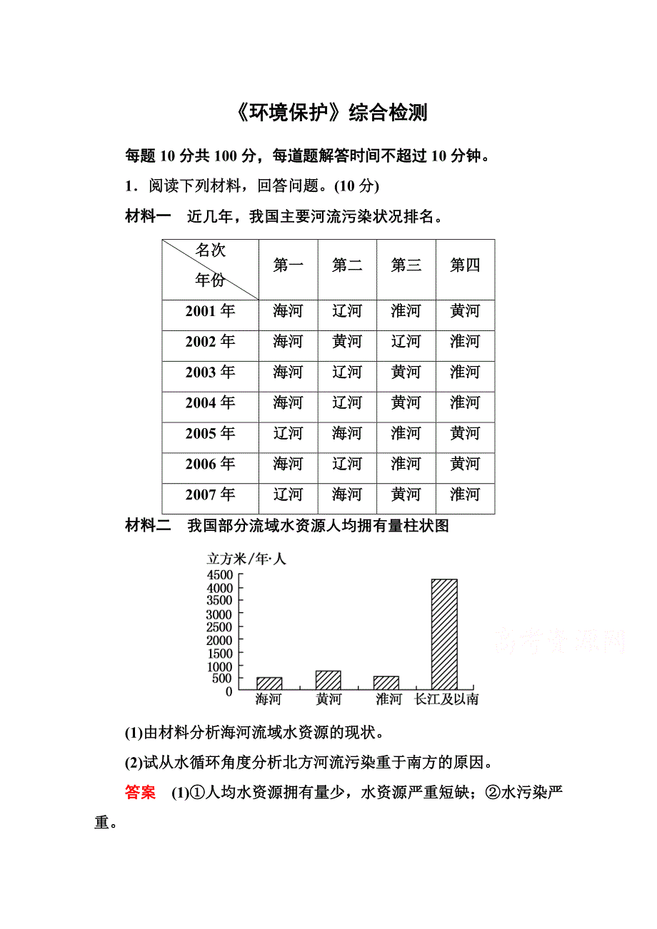 《名师一号》2014-2015学年高中地理人教版选修6《环境保护》综合检测.doc_第1页