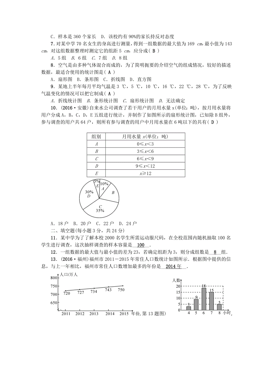 七年级数学上册 第六章 数据的收集与整理检测题 （新版）北师大版.doc_第2页