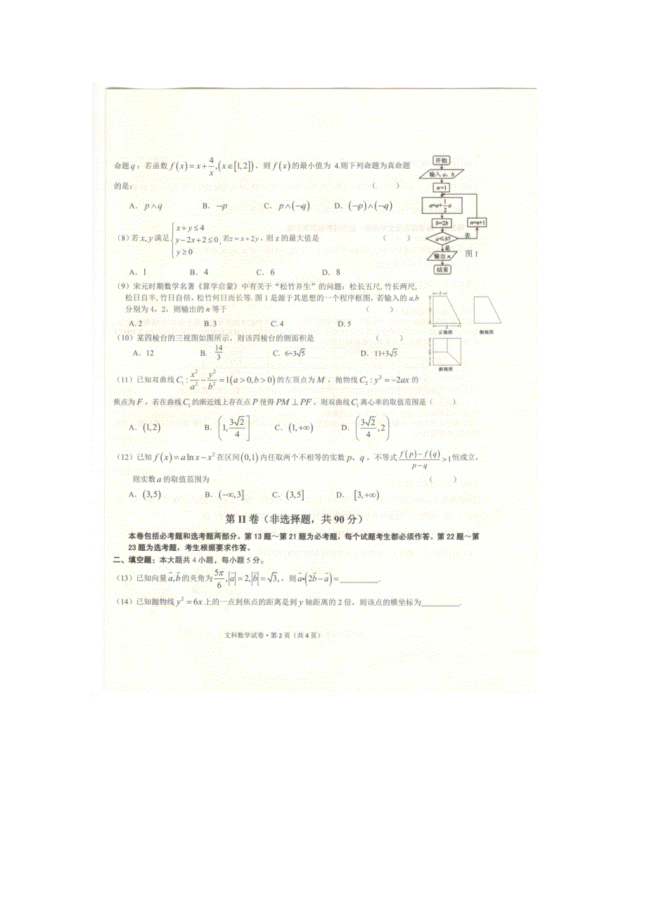 云南省昭通市2017届高三下学期复习备考第二次统一检测文科数学 扫描版含答案.doc_第2页