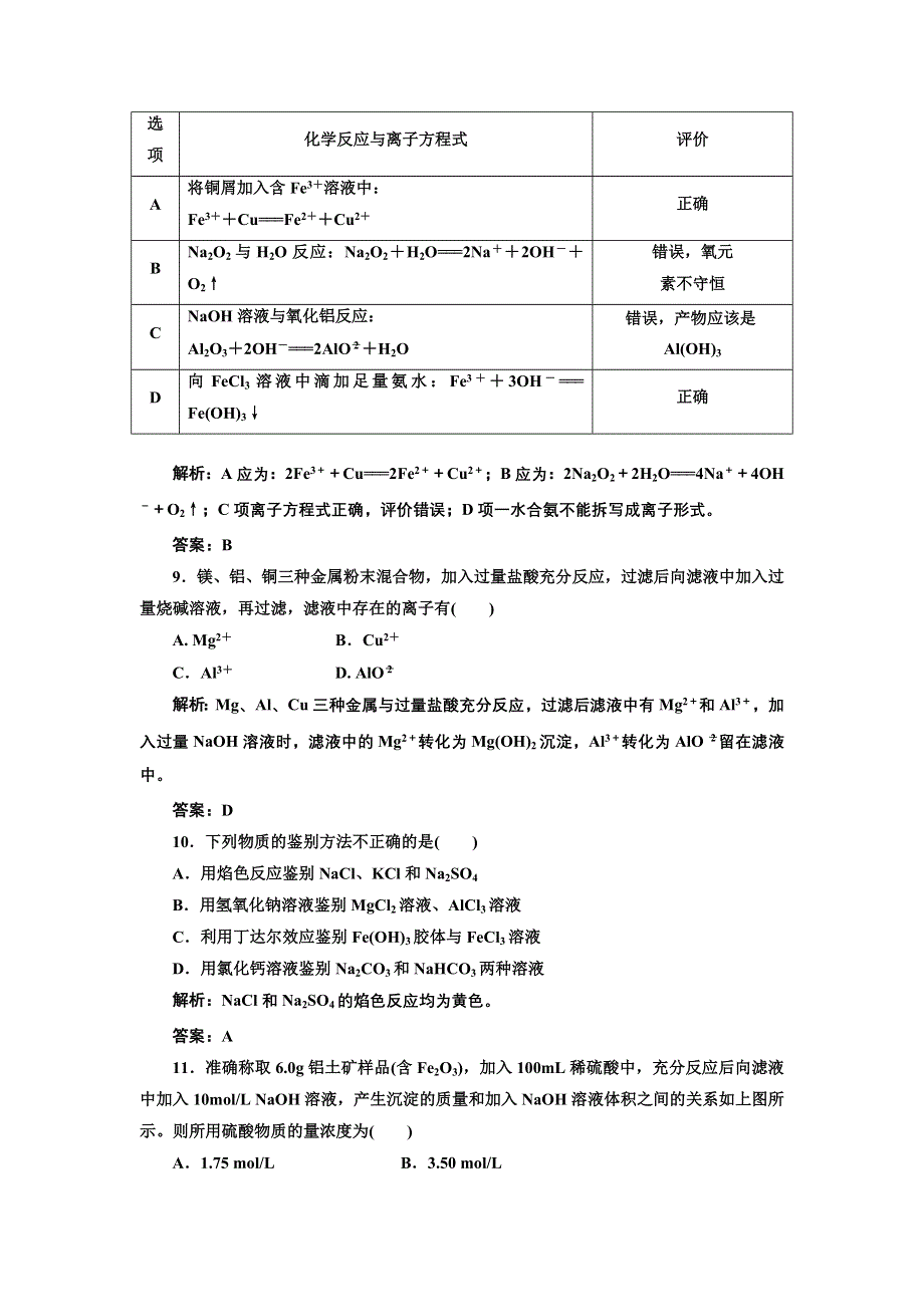 《创新方案》2017化学人教版必修1练习：第三章 金属及其化合物 检测 WORD版含解析.doc_第3页