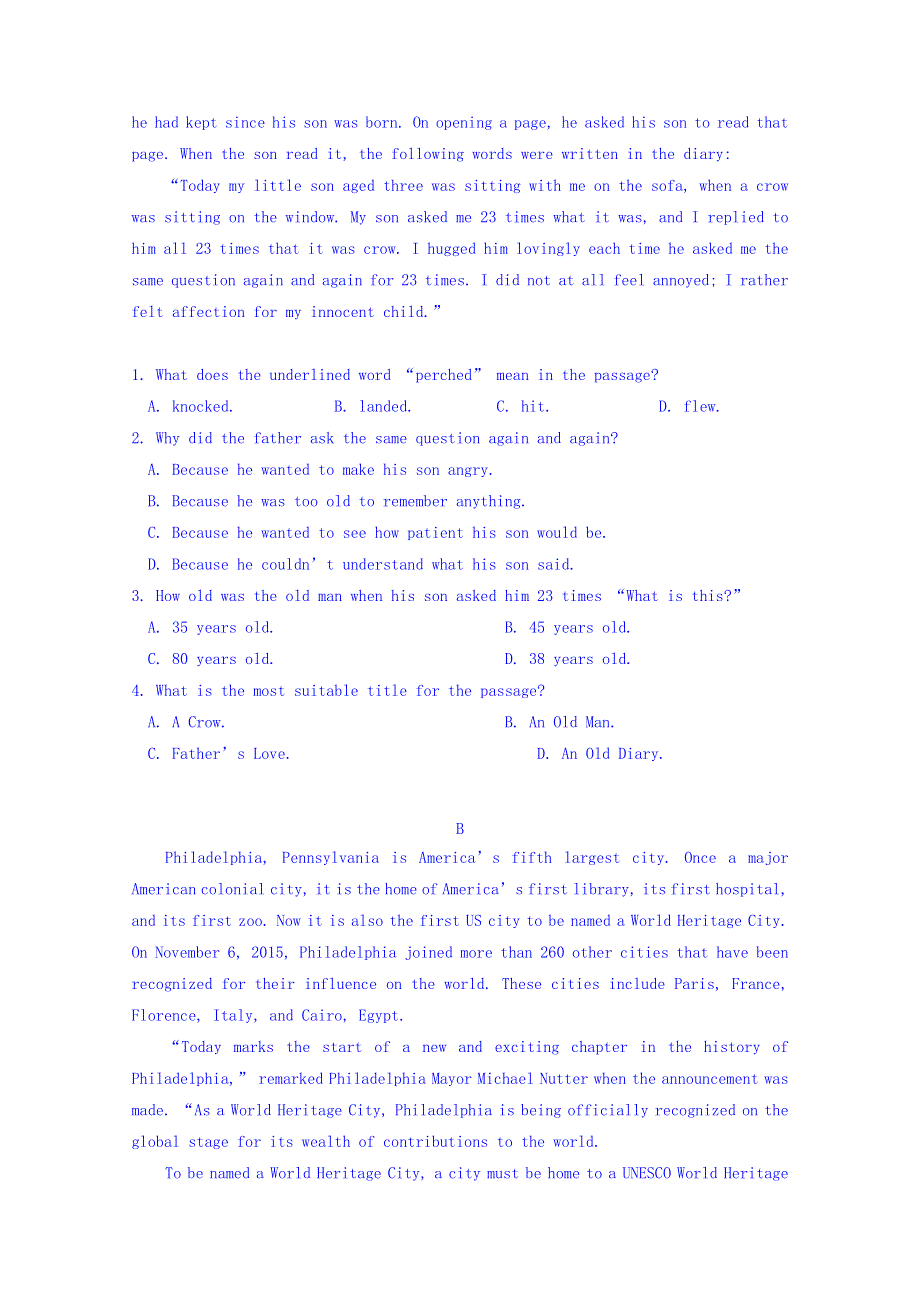 云南省昭通市2017届高三上学期期末统一检测英语试题 WORD版含答案.doc_第2页