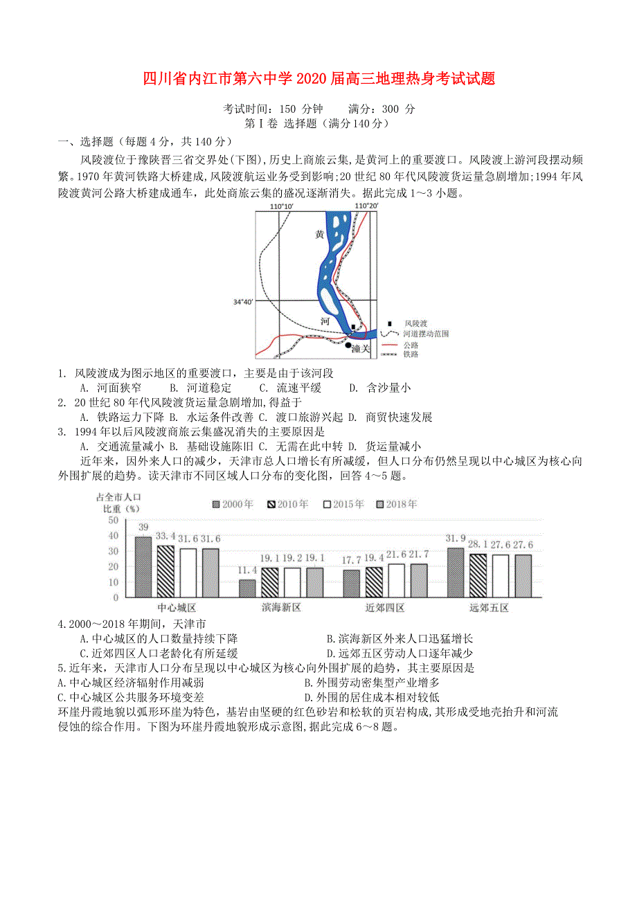 四川省内江市第六中学2020届高三地理热身考试试题.doc_第1页