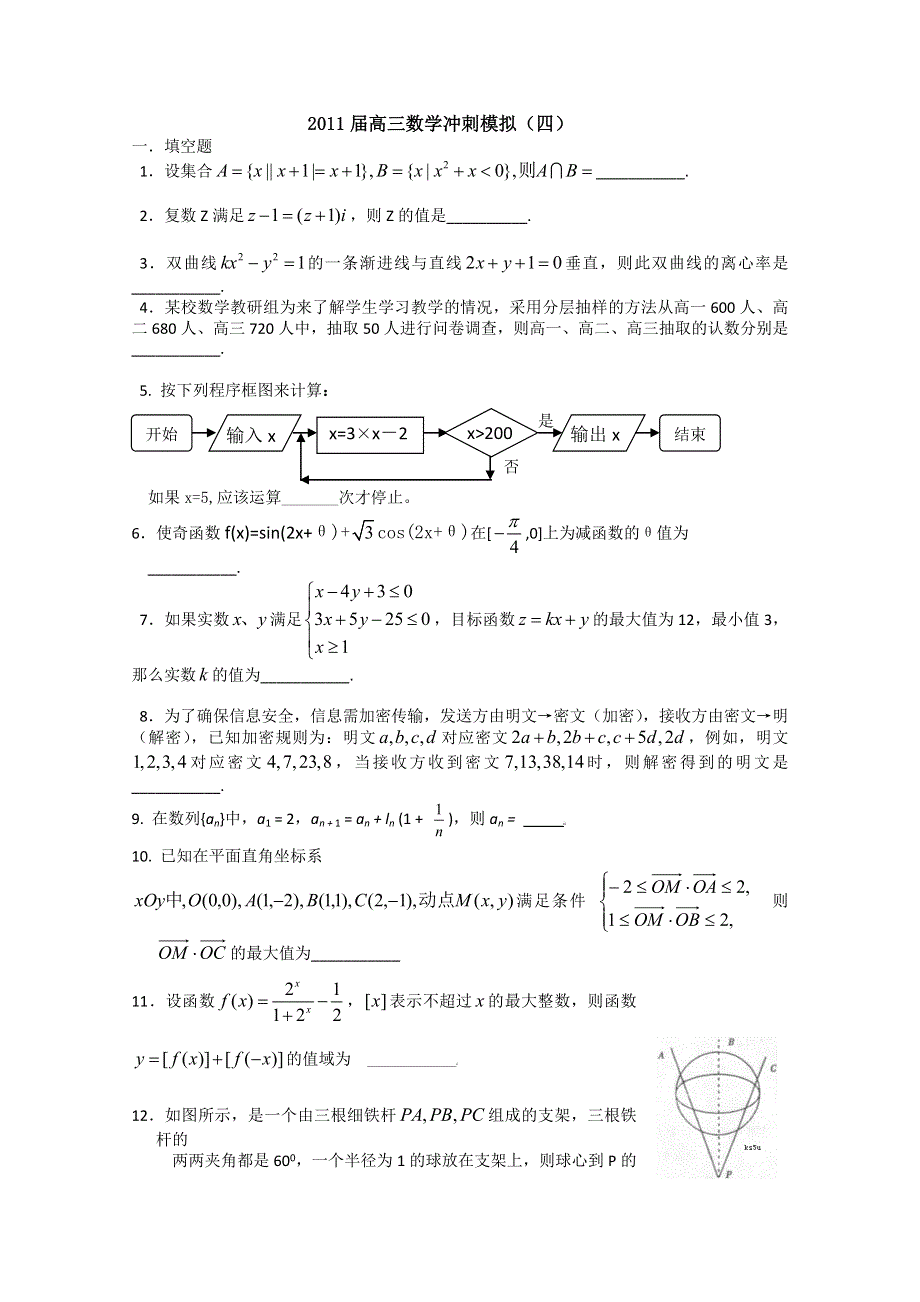 2011届高三数学冲刺模拟（四）.doc_第1页