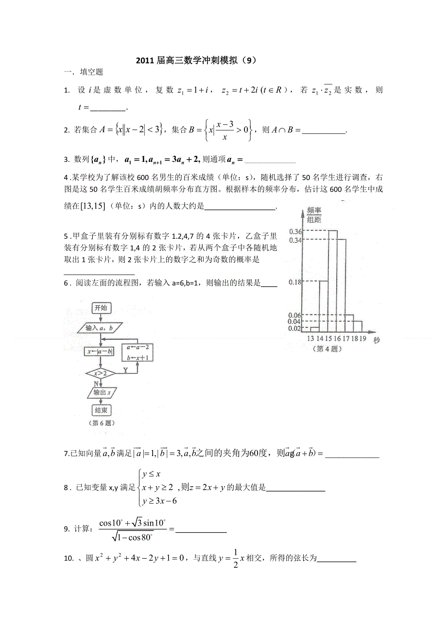 2011届高三数学冲刺模拟（九）.doc_第1页