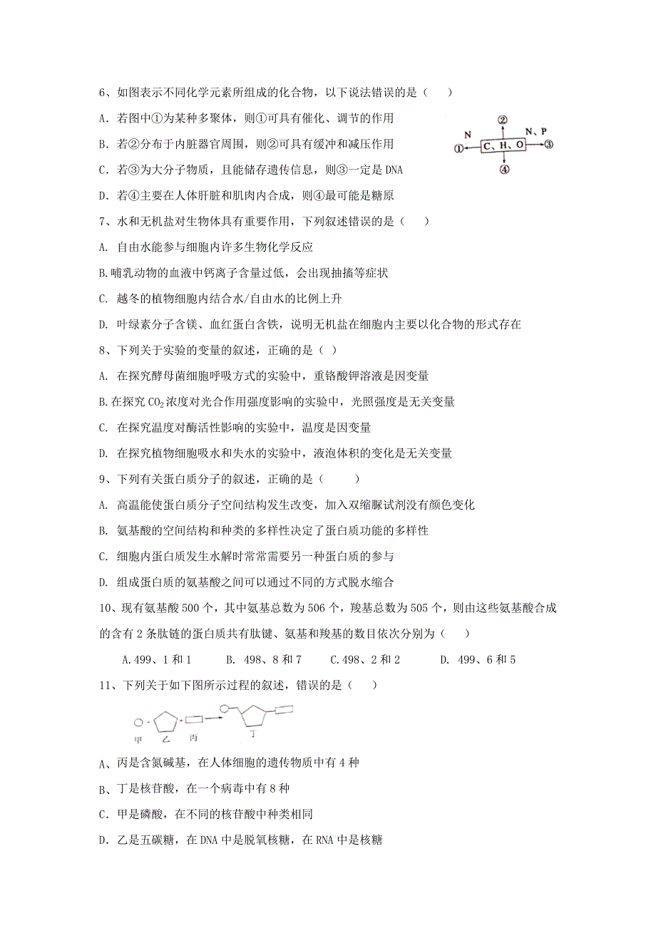 云南省昭通市昭阳区2020-2021学年高一生物上学期期末联考试题.doc_第2页