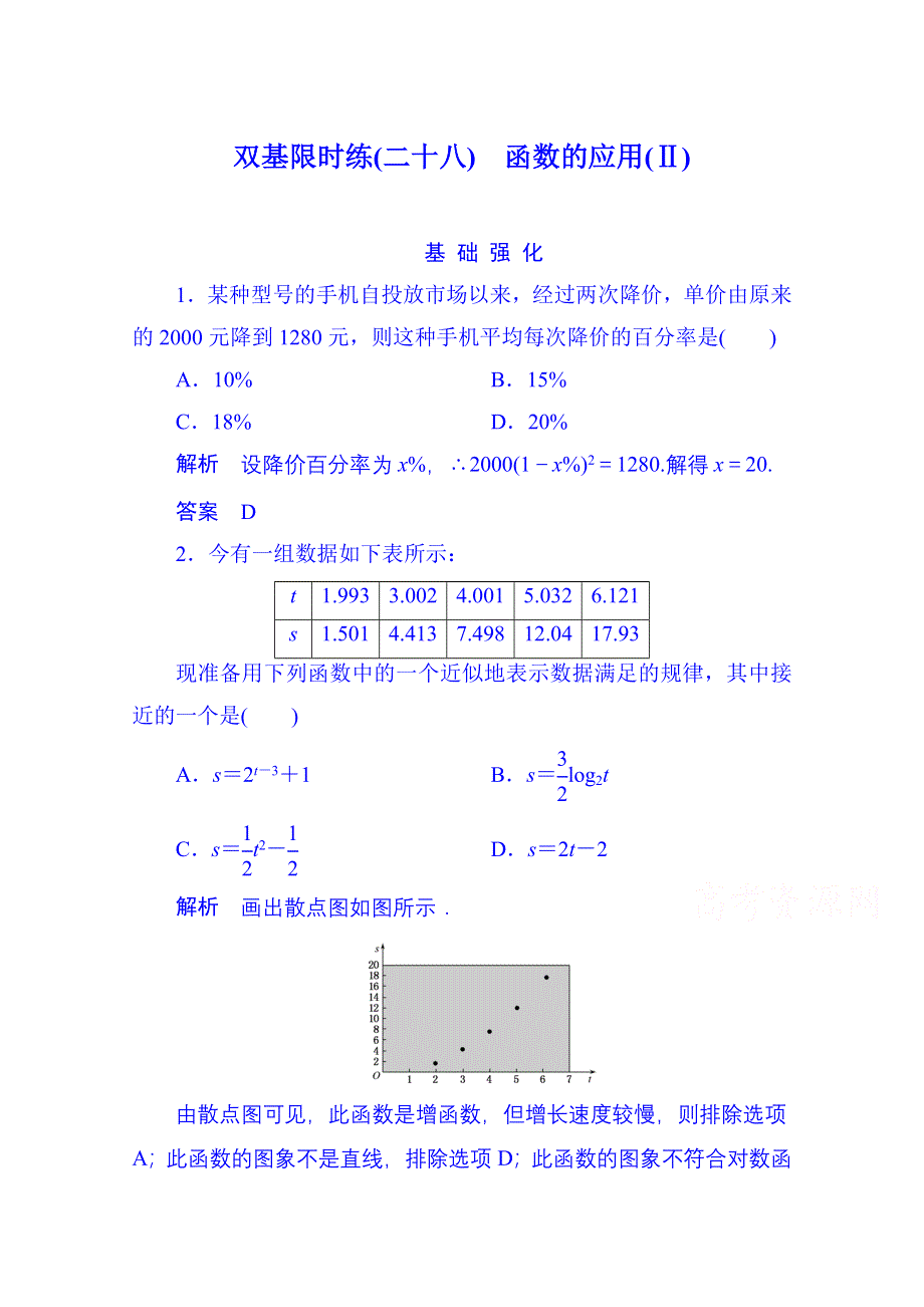 《名师一号》2014-2015学年高中数学人教B版必修1双基限时练28 函数的应用(Ⅱ)(第三章).doc_第1页