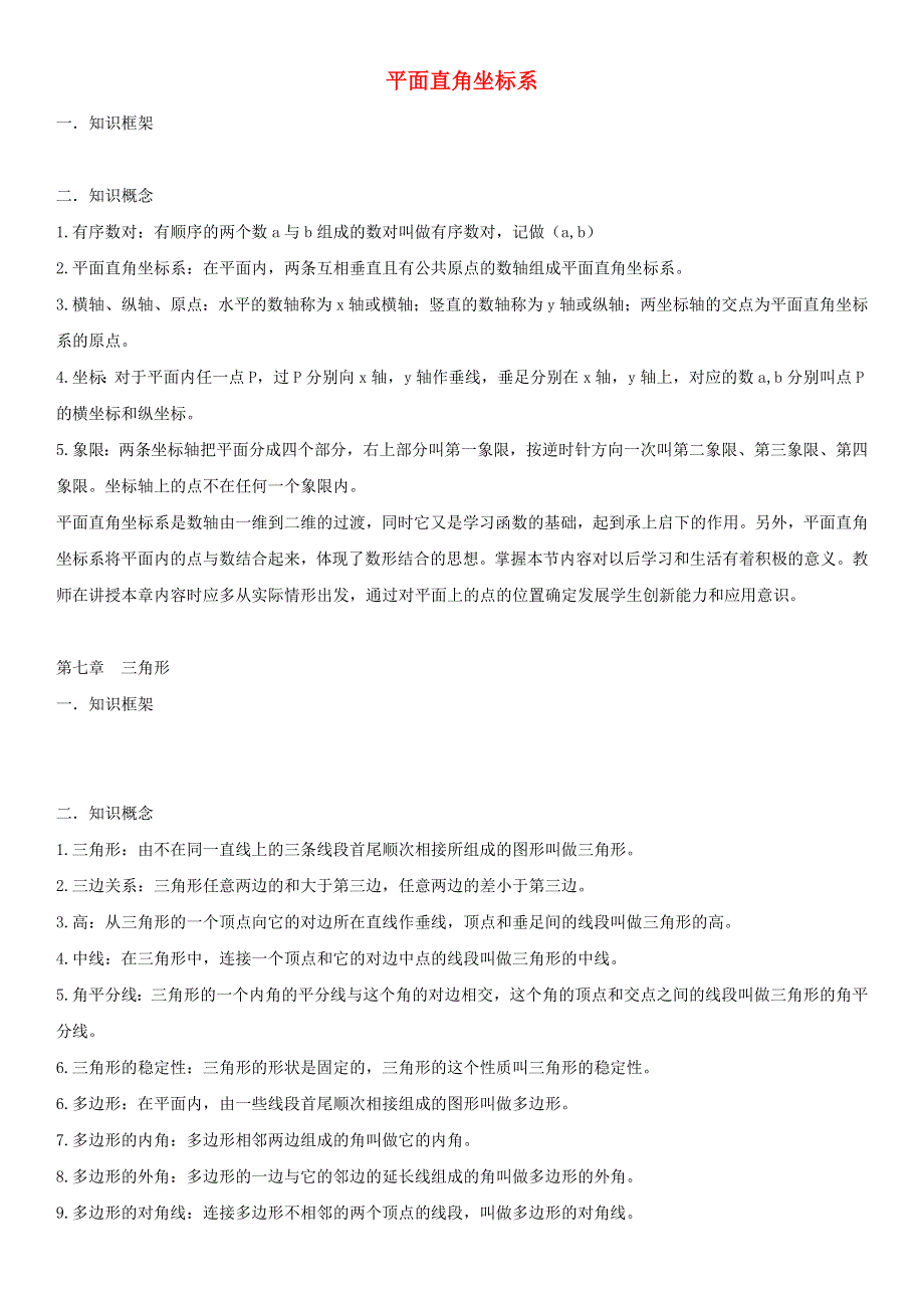 七年级数学下册 第七章 平面直角坐标系知识点总结素材 （新版）新人教版.doc_第1页