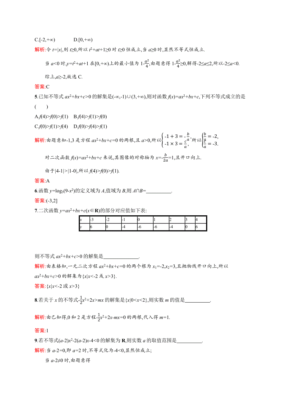 2020-2021学年北师大版数学必修5课后习题：3-2-1 一元二次不等式的解法 WORD版含解析.docx_第2页