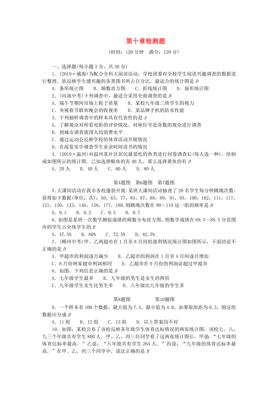 七年级数学下册 第十章 数据的收集、整理与描述检测题 （新版）新人教版.doc_第1页