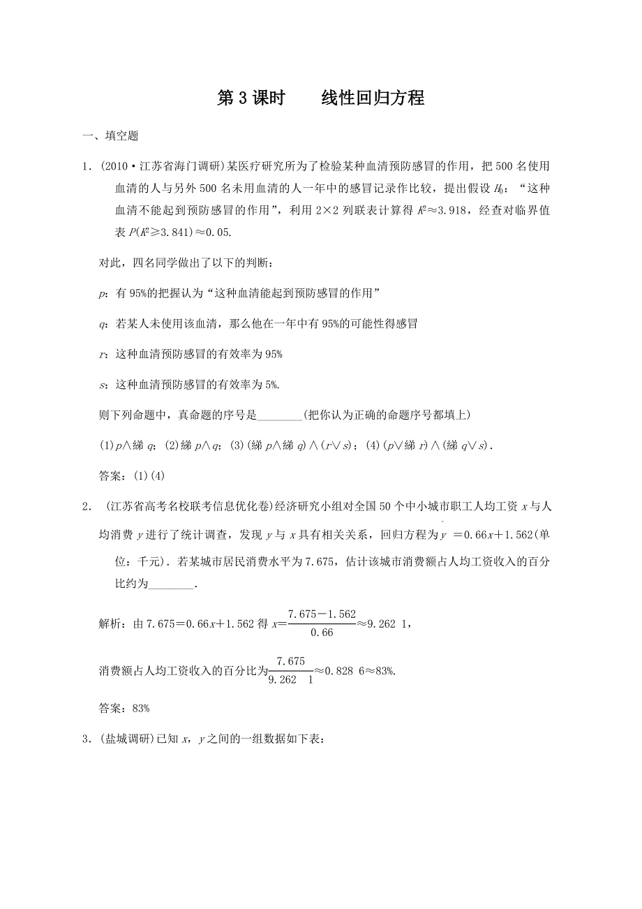 2011届高三数学苏教版创新设计一轮复习随堂练习：9.3 线性回归方程.doc_第1页