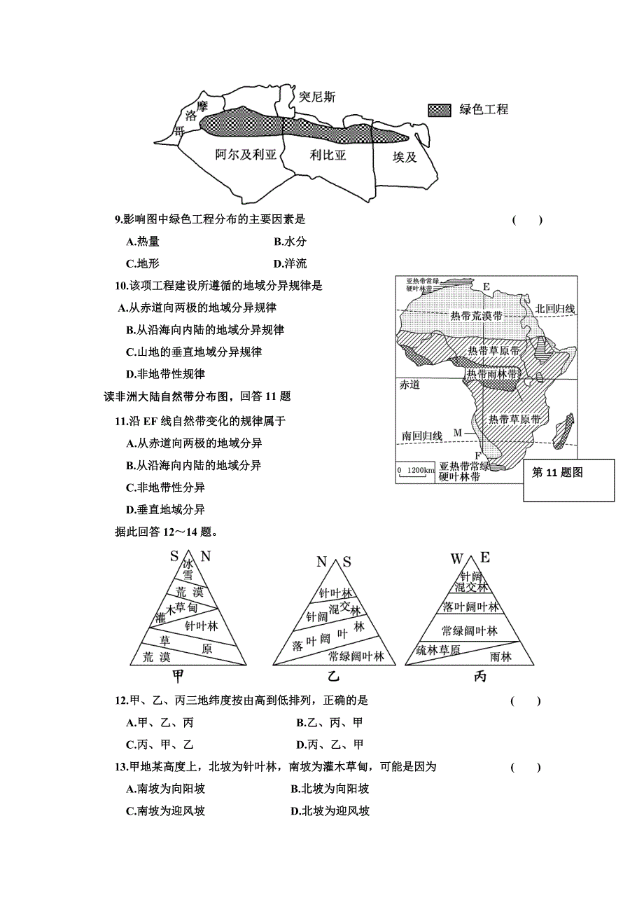 2011届高三艺术生地理复习同步课时训练：地理环境的整体性与差异性.doc_第3页