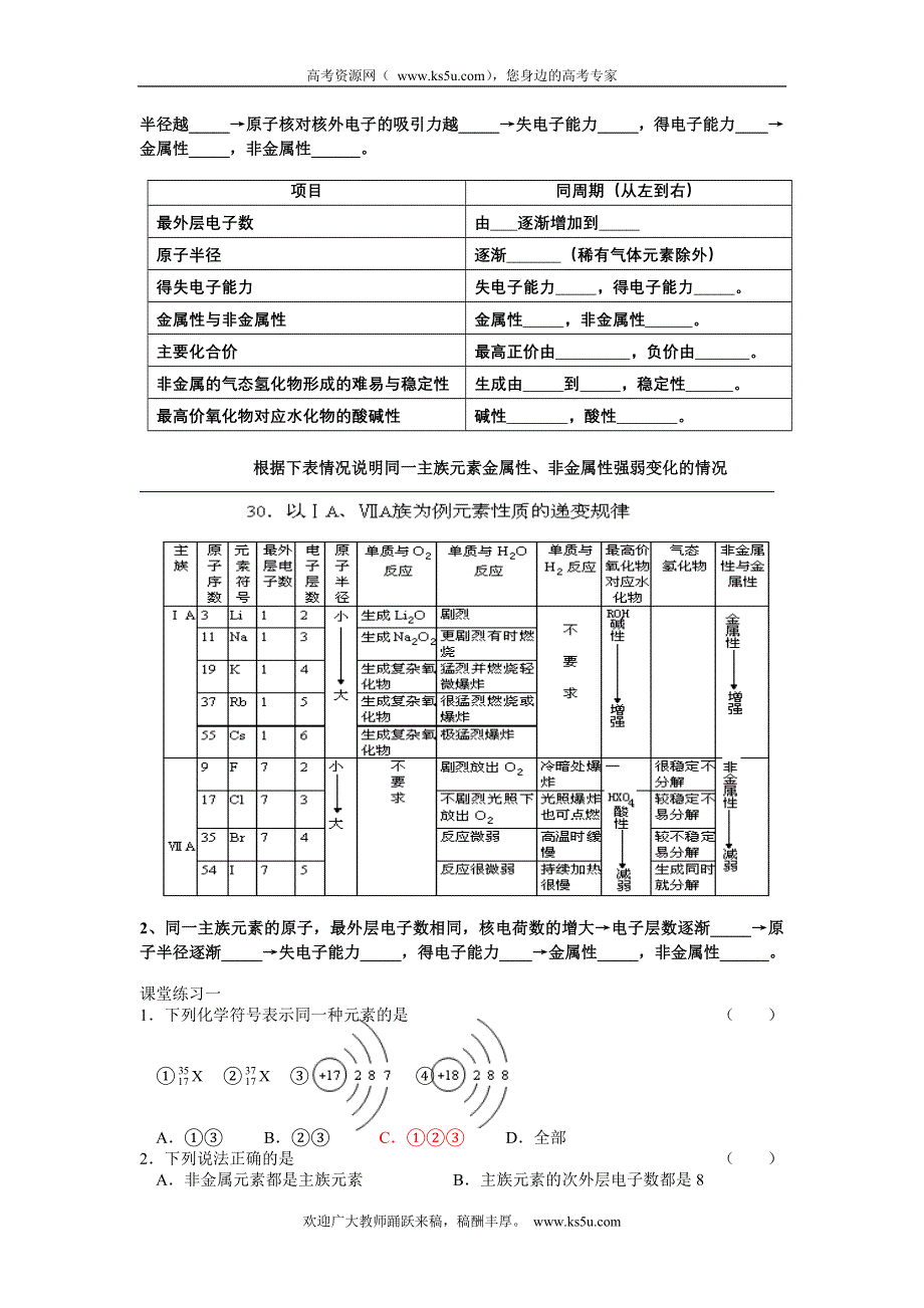 2013学年高一苏教版化学必修2学案 课时3-4 元素周期表及应用.doc_第2页