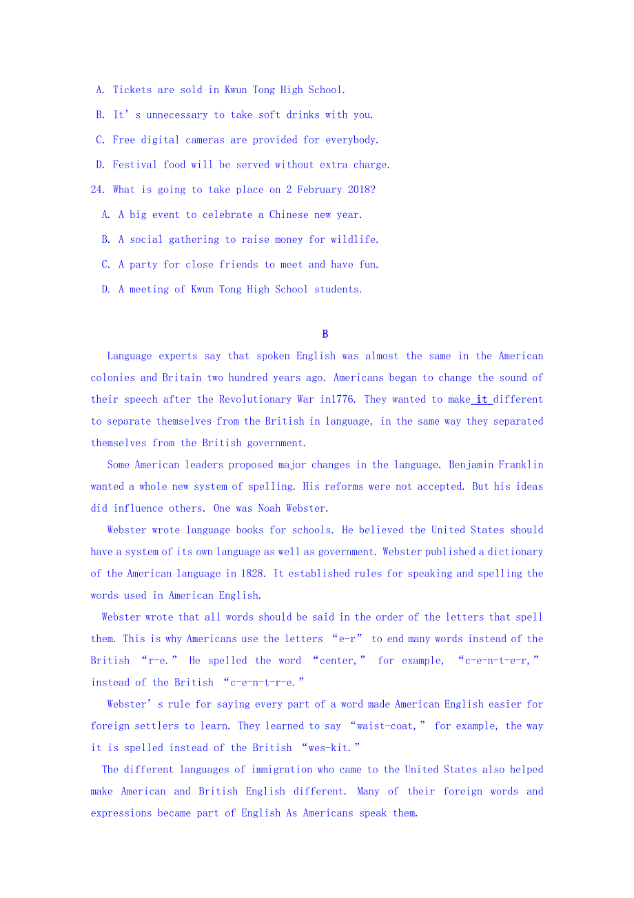 四川省凉山州木里藏族自治县中学2018-2019学年高二上学期期中考试英语试题 WORD版含答案.doc_第2页