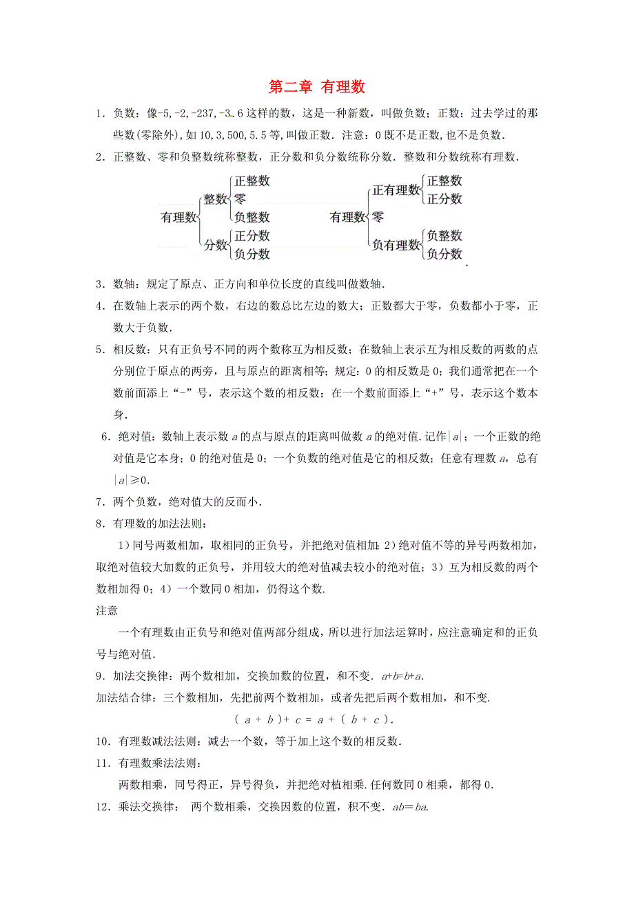 七年级数学上册 第2章 有理数知识总结 （新版）华东师大版.doc_第1页