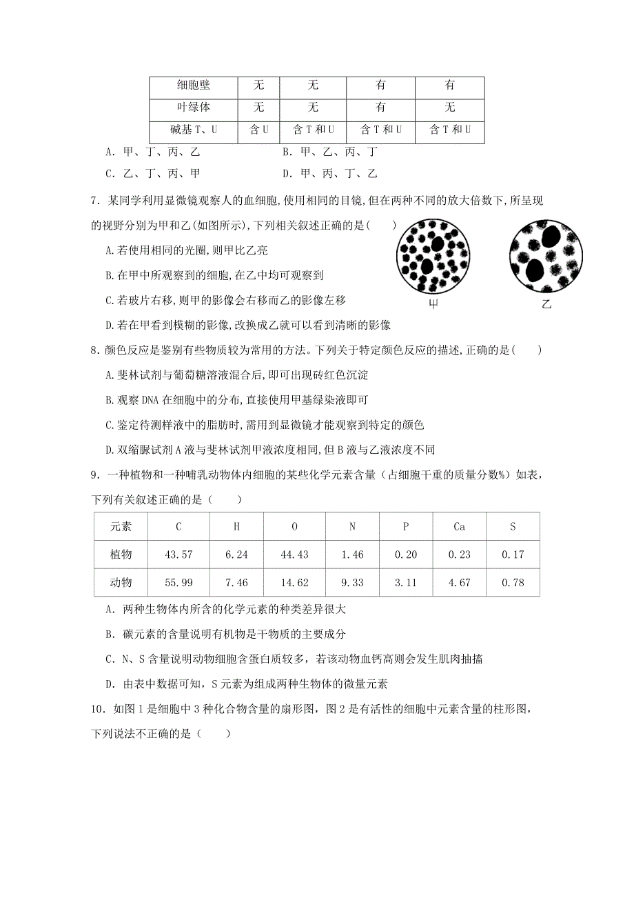 四川省内江市威远中学2020-2021学年高一生物上学期期中试题.doc_第2页