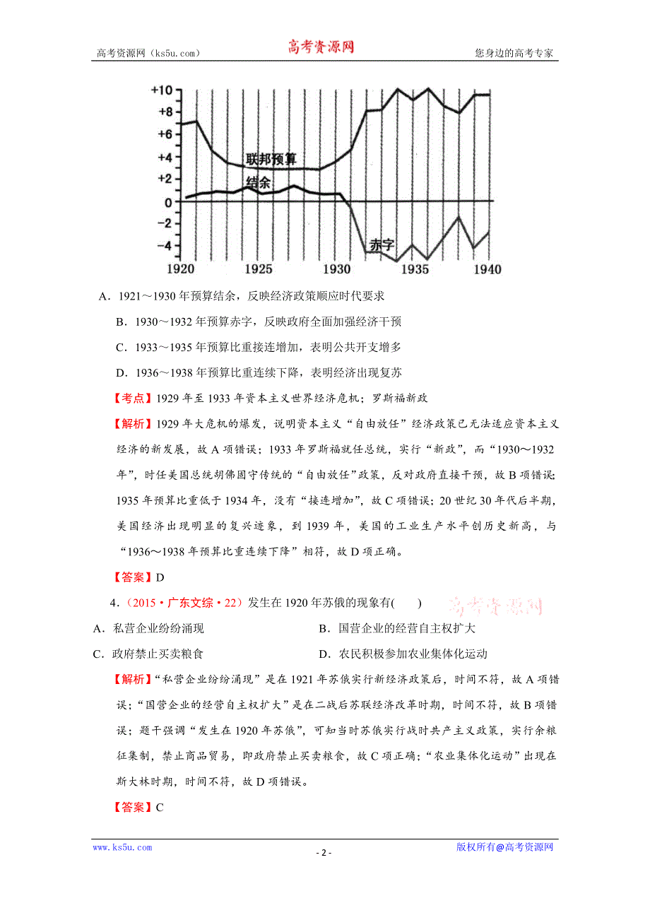 《创新方案》2016届高考历史二轮复习：第10讲 20世纪现代化模式的探索------社会主义制度的建立和资本主义经济政策的调整 真题汇编.doc_第2页