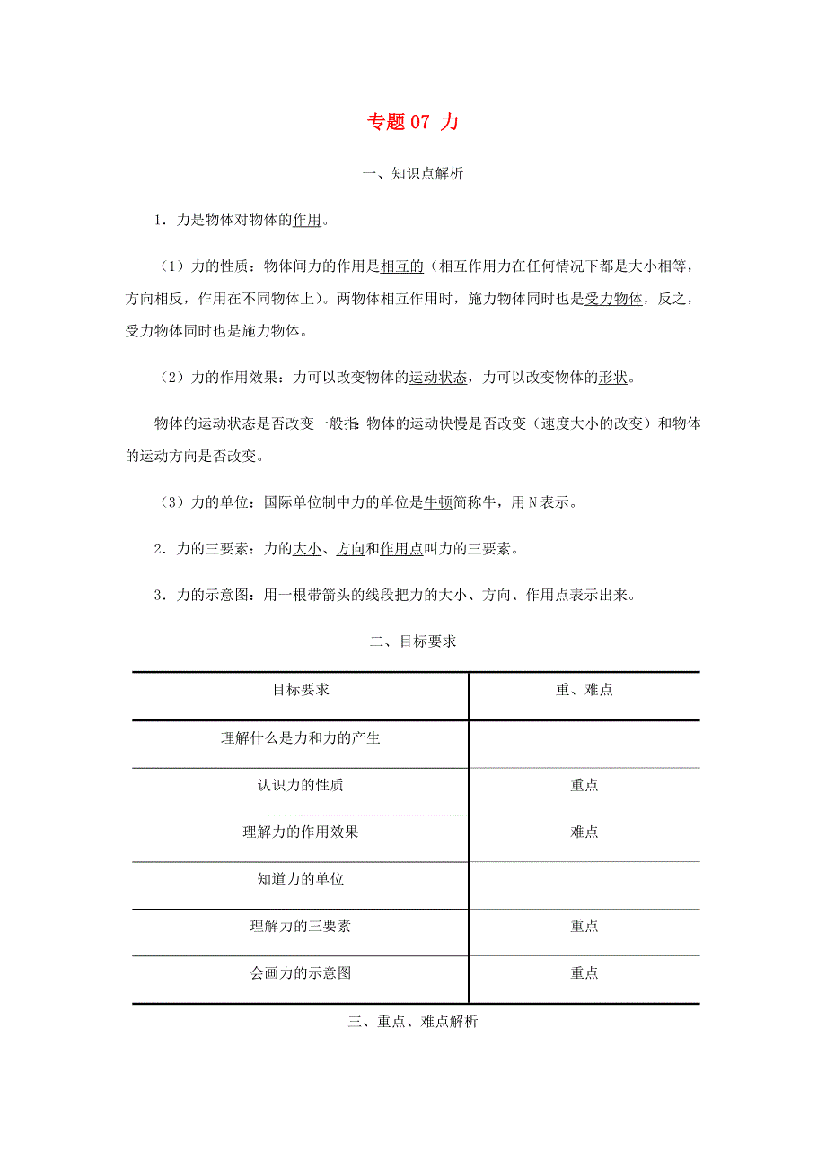 2020-2021学年八年级物理寒假辅导讲义 专题07 力（含解析）（新版）新人教版.docx_第1页