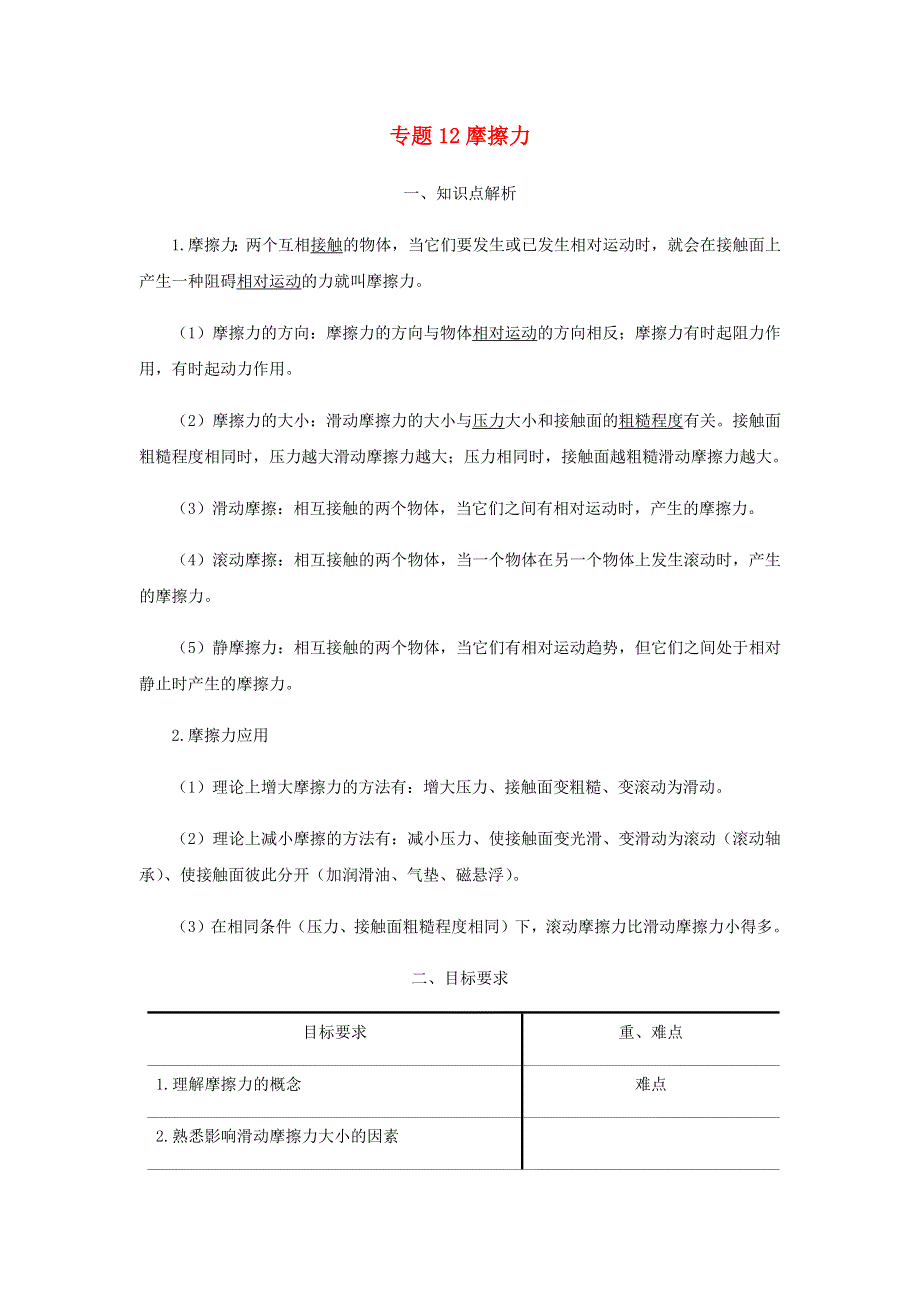 2020-2021学年八年级物理寒假辅导讲义 专题12 摩擦力（含解析）（新版）新人教版.docx_第1页