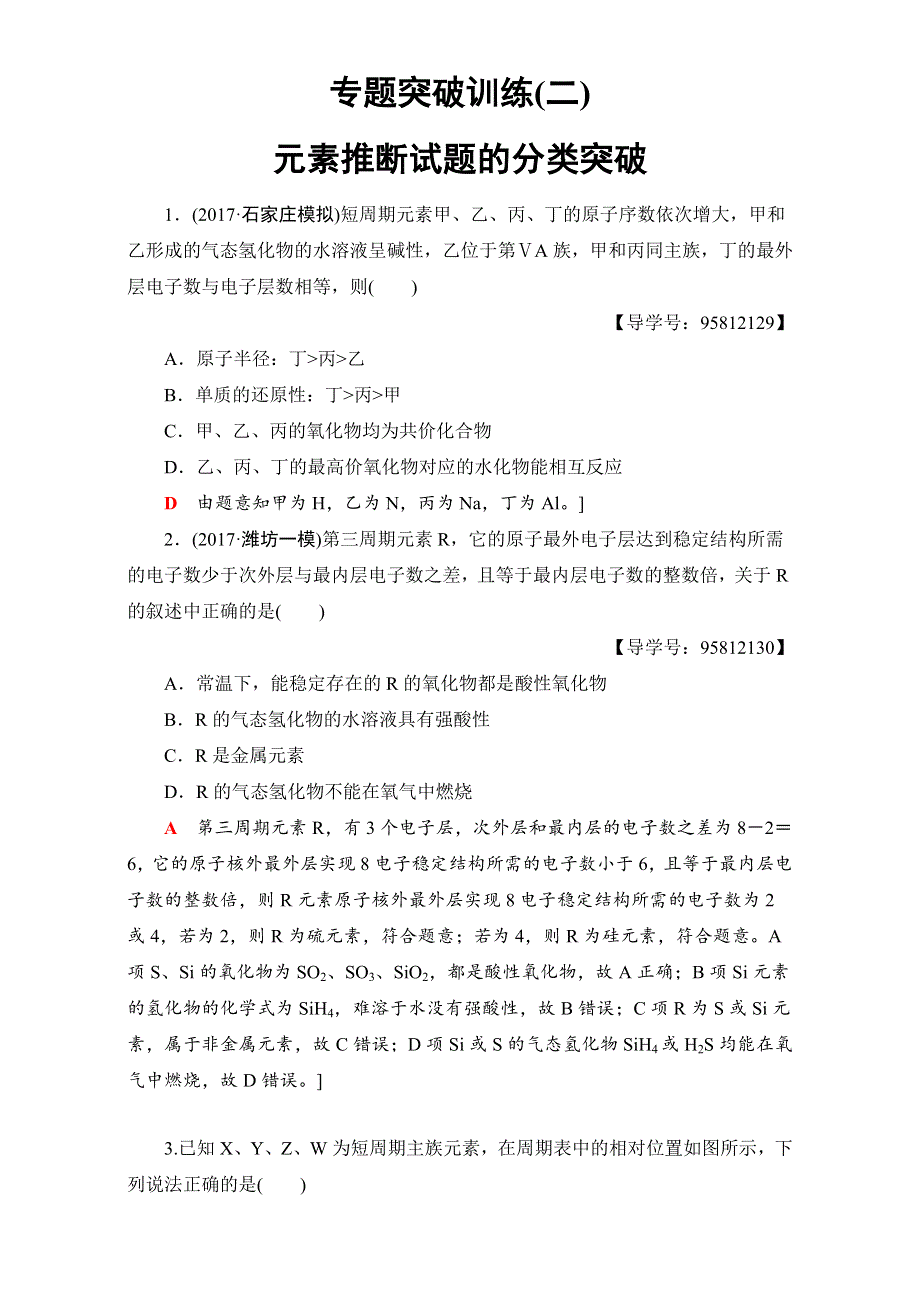 2018届高三化学（人教版）一轮复习：专题突破训练2 WORD版含答案.doc_第1页