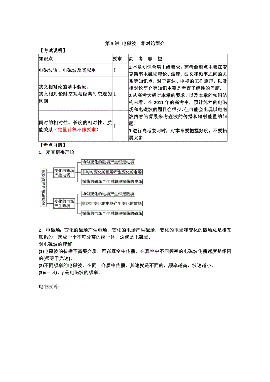 2011高三物理一轮复习教学案：选修3-4第5讲 电磁波、相对论.doc_第1页