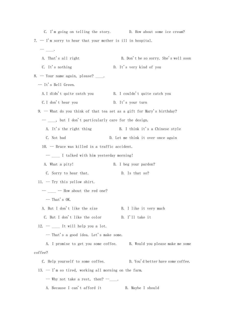 《名校推荐》黑龙江省齐齐哈尔市实验中学高三英语语法专项练习：交际用语.doc_第2页