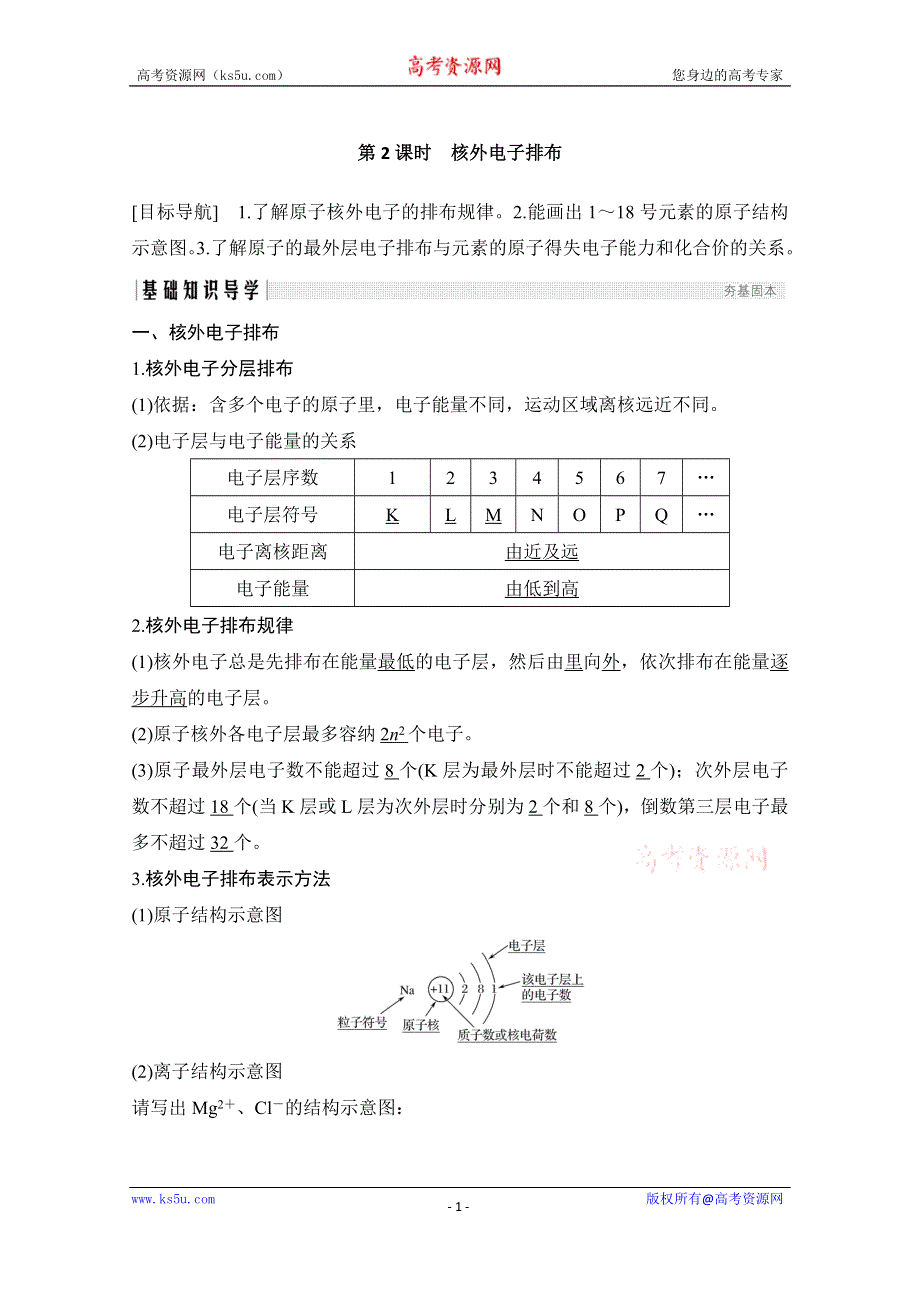 2020化学新素养同步鲁科必修二讲义+素养练：第1章 第1节 第2课时　核外电子排布 WORD版含解析.doc_第1页