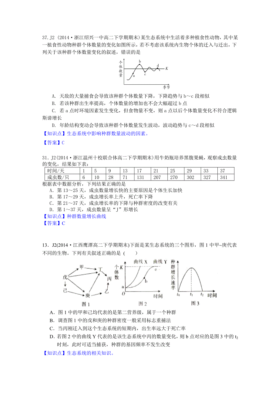 《名校试题汇编》（2014.07）高中生物期末试题汇编：J单元 生物与环境.doc_第2页