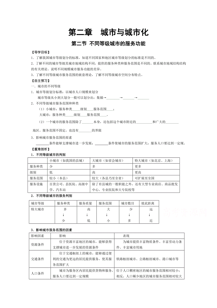 2015年高一地理人教版必修二系列学案：2.2 不同等级城市的服务功能 2 .doc_第1页