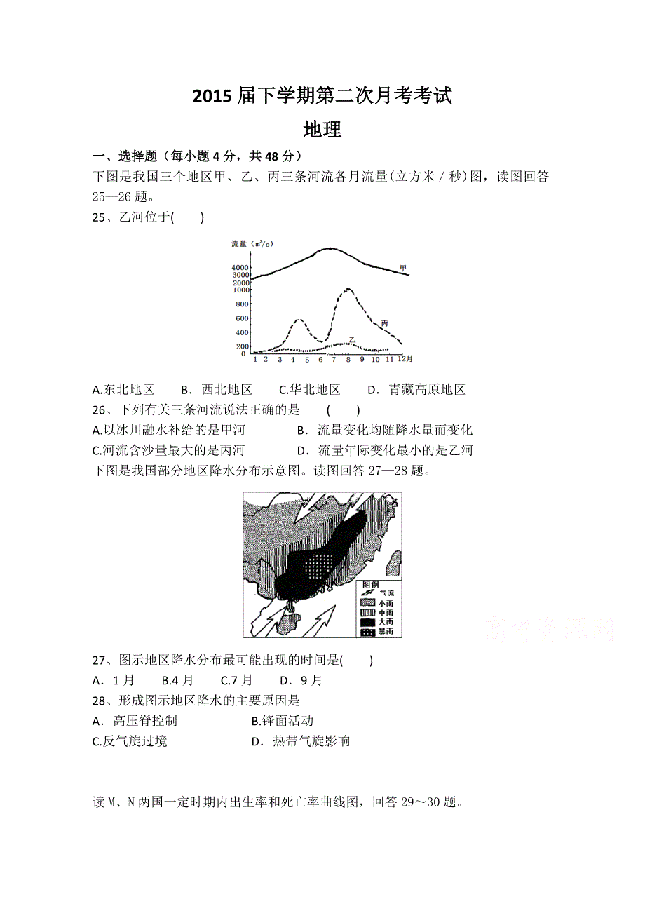 《名校首发》四川省某重点中学2015届高三下学期第二次月考 地理 WORD版含答案.doc_第1页